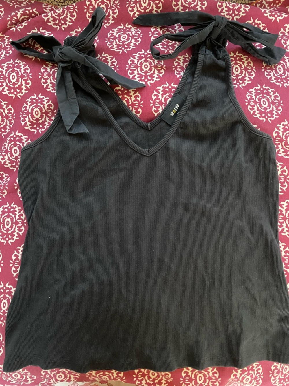 Maeve Anthropologie Charcoal Gray Tie-Shoulder Ribbed V-Neck Tank